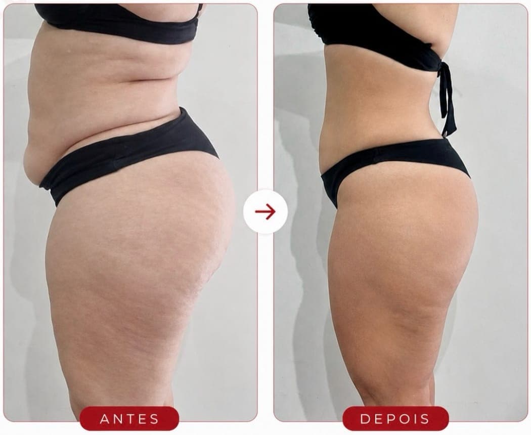 Silhueta de perfil antes e depois do tratamento corporal